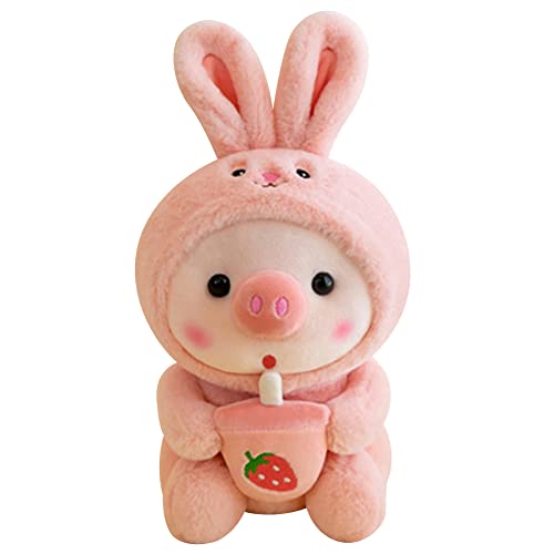 Babyflasche Schwein Plüschtier Pinguin Puppe Plüsch Spielzeug Gekleidet in Hase Frosch Tiger und Krabbe Kostüm Cartoon Pinguin Umarmt Kissen Flauschiges Kawaii Schwein Kissen Geschenk für Kinder von Bakermiche