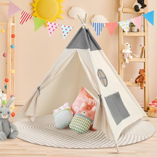 Baketron Tipi Zelt für Kinder,Spielzelt Tipizelt Indoor,Kindertipi Spielzelt Polyester 115x115x140cm Holz Stabilisierung Tragetasche Kinderzelt,Zelt Kinderzimmer Tippi Kinderzelt Mädchen Junge von Baketron