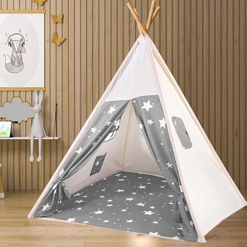 Baketron Tipi Zelt für Kinder,Tippi Kinderzelt,Spielzelt Tipi Kinderzelt mit Fenster,Kinderzimmer Teepee Indianerzelt für drinnen und draußen Kuschelecke Spielhaus C von Baketron