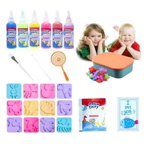 Balakaka Magic Water Elf mit 6 Flaschen Farbgel, DIY Magisches Wassergel Kreativ Kit Aqua Gelz Set mit Form, 3D Meer Kreaturen Lernspielzeug Geschenk für Kinder 3+ von Balakaka