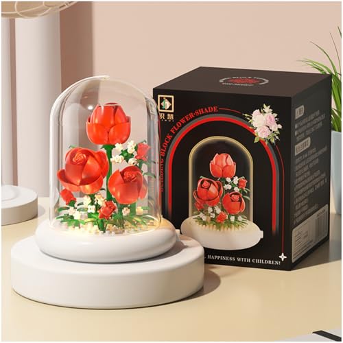 Balakaka Blumen Bauspielzeug Set mit Schutzhülle, Bausteine Blume Ziegel Spielzeug mit mit LED Licht, Mikro Blumen Bausteine Geschenk für Frauen Freundin Ehefrau von Balakaka