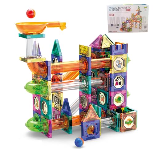 Balakaka Magnetische Bausteine 126pcs, STEM Montessori Spielzeug für Kinder Konstruktion Blöcke Murmelbahn mit Murmeln, 3D Magnetic Building Blocks Lernspielzeug Geschenk für Jungen Mädchen von Balakaka