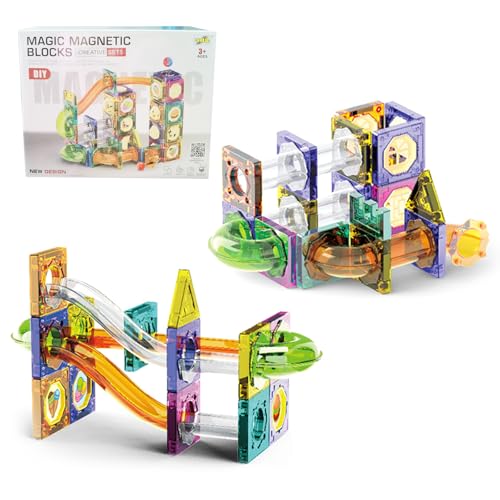 Balakaka Magnetische Bausteine 73pcs, STEM Montessori Spielzeug für Kinder Konstruktion Blöcke Murmelbahn mit Murmeln, 3D Magnetic Building Blocks Lernspielzeug Geschenk für Jungen Mädchen von Balakaka