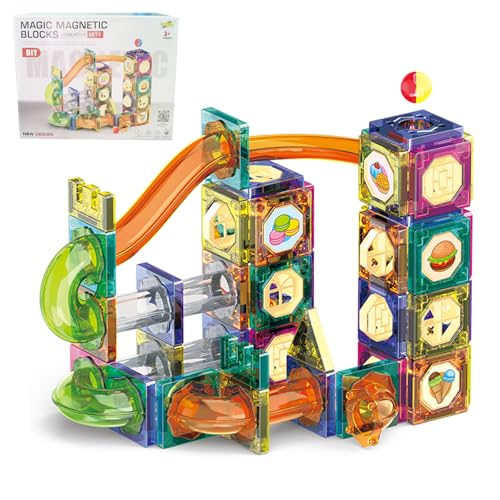 Balakaka Magnetische Bausteine 94pcs, STEM Montessori Spielzeug für Kinder Konstruktion Blöcke Murmelbahn mit Murmeln, 3D Magnetic Building Blocks Lernspielzeug Geschenk für Jungen Mädchen von Balakaka