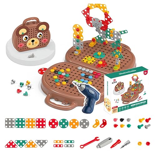Balakaka Mosaik Steckspiel mit Elektrische Bohrmaschine STEM 3D Puzzle Spiele für 3-8 Junge Mädchen 205 Stück,Werkzeugkoffer Kinder Bausteine Pädagogisch Spielzeug Geschenke von Balakaka