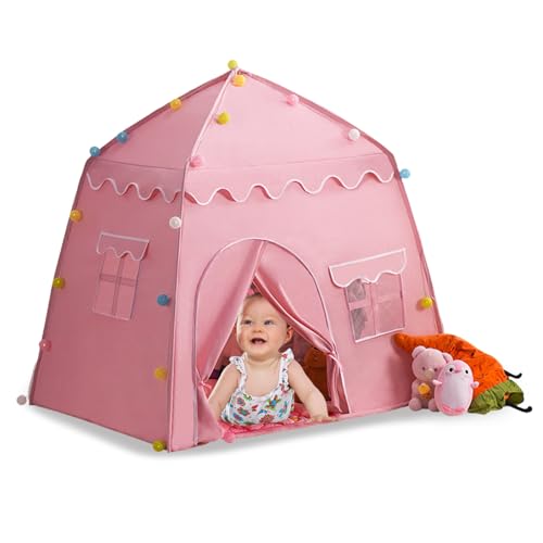 Balakaka Spielzelt für Kinder 130x100x130cm, Große Prinzessin Zelt mit Fenstern Atmungsaktiv, Kinderzelt Madchen Spielzelt Kinder Innen und Außen, Rosa von Balakaka