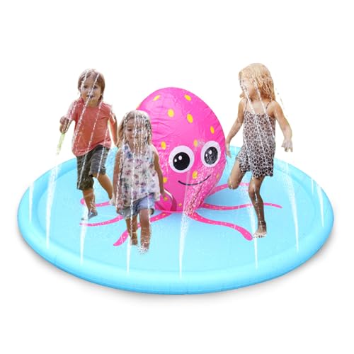 Balakaka Wasserspielzeug Kinder Splash Pad Niedlicher Oktopus, 145×60 cm verdickt Kinder Wasser Spielen Matte für Sommer Garten Strand, Outdoor Spiele für Kinder ab 3 Jahren von Balakaka