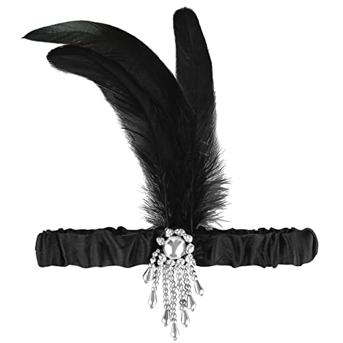 Balinco 20er Jahre Feder Haarband | Gatsby Stirnband | Pailletten Kopfband | Charleston Retro Stirnband | Federstirnband | Haarschmuck 1920s | Accessoire für Damen von Balinco