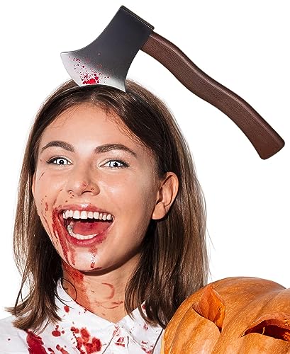 Balinco Axt Haarreif mit Blut Halloween, Kopfschmuck blutige Axt im Kopf, Zombie Kostüm Zubehör, Horror Haarschmuck blutig, für Erwachsene, Damen, Herren von Balinco