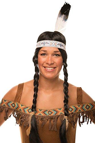 Indianer Perücke mit Zöpfen im Set in schwarz mit Feder für Herren & Damen Fasching Karneval von Balinco