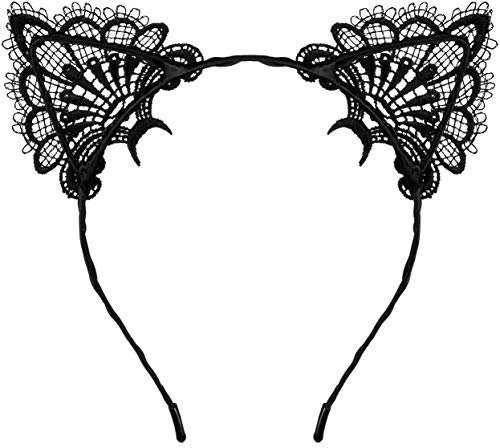 Balinco Katzenohren Haarreif Cat Ears mit reizvollen Spitzen und leichten Metallrahmen für Damen/Frauen und Mädchen zum Karneval/Fasching & Halloween von Balinco