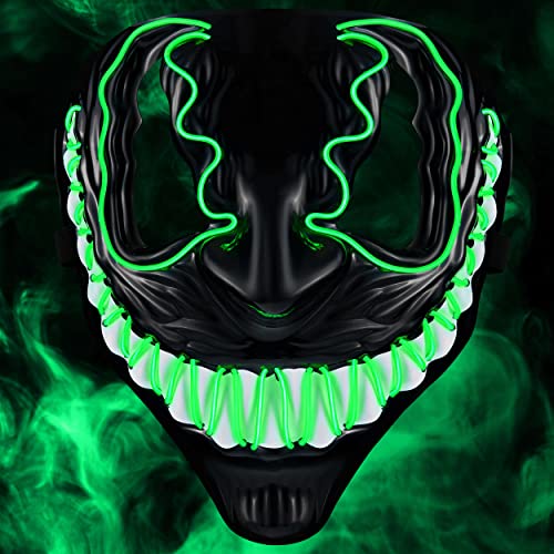 Balinco LED Venom Maske mit 3 Leuchtmodi - perfekt für Techno DJ | Halloween | Cosplay | Karneval | Gruselmaske | Neon Maske | als Ergänzung zum Horror Kostüm (Grün) von Balinco