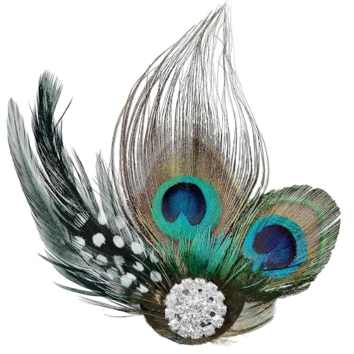 Balinco Pfauenfedern Haarschmuck mit Brosche, Pfau Kostüm, Gefieder Kopfschmuck, Feder Haarreif, 1920 Accessoires Damen, 20er Jahre Haarspange, Karneval, Fasching, Halloween von Balinco