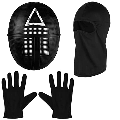 Balinco The Game Maske + Sturmhaube + schwarze Handschuhe + 1x Spielkarte für Halloween, Fasching & Karneval als Kostüm für Herren & Damen (Dreieck) von Balinco