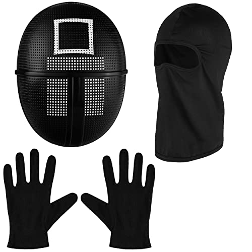 Balinco The Game Maske + Sturmhaube + schwarze Handschuhe + 1x Spielkarte für Halloween, Fasching & Karneval als Kostüm für Herren & Damen (Viereck) von Balinco
