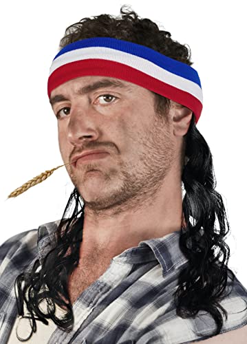 Balinco Vokuhila Kopfband mit Haaren Stirnband Hillbilly Headband Prollperücke perücke Proll Perücke Pimp (Schwarz) von Balinco