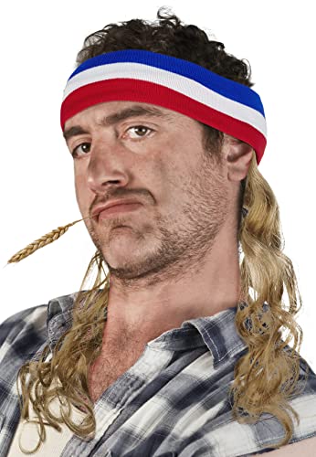 Vokuhila Kopfband mit Haaren Stirnband Hillbilly Headband Prollperücke perücke Proll Perücke Pimp (Blond) von Balinco