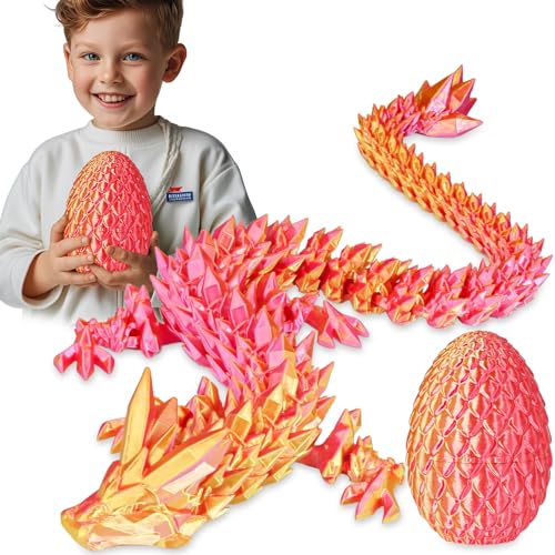 Balkwan Überraschungs-Drachenei mit Drache im Inneren Geschenke für Kinder und Erwachsene 3D-gedrucktes Fidget-Spielzeug perfekt für Weihnachten Ostern Geburtstage Deko Stressabbau(Orangerot, Groß) von Balkwan