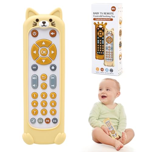 Ballery Fernbedienung Spielzeug für Kinder, Baby TV Fernbedienung Spielzeug für Neugeborene mit Licht und Sound, Englisch/Französisch/Spanisch, Lernspielzeug Geschenk für Kinder 6-18 Monate (Katze) von Ballery