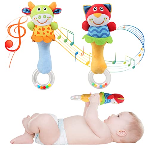 Ballery Greifling zum Rasseln, Baby Rasseln Greifling zum Rasseln-Baby Spielzeug Cartoon Tier Rassel Kleinkind Spielzeug mit Glocke Rassel für Babys und Kleinkinder ab 3-12 Monaten von Ballery