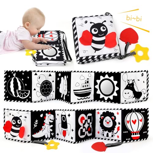 Ballery Sensorisches Spielzeug für Babys, Montessori-Spielzeug für Babys, 0-12 Monate, schwarz-weiß, weiche Bücher, Spielzeug mit Spiegel, doppelseitig, weiche Bücher für Babys, 0 3 6 12 Monate von Ballery