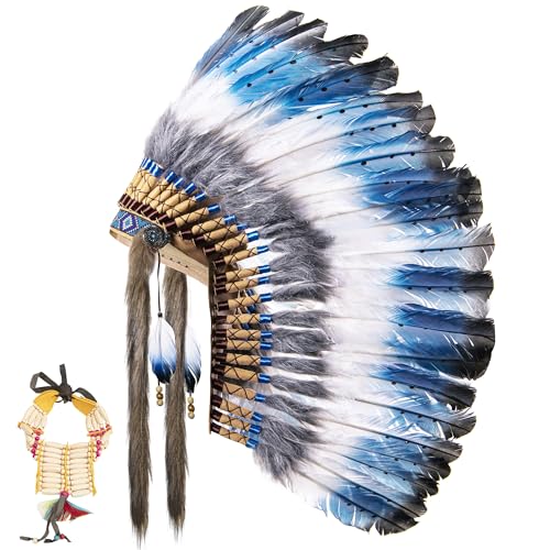 Ballinger Großer Indianer-Kopfschmuck - Feder-Kopfschmuck und Choker für einheimische Dekoration, Karneval, Halloween und Rollenspiele, Türkis, groß von Ballinger