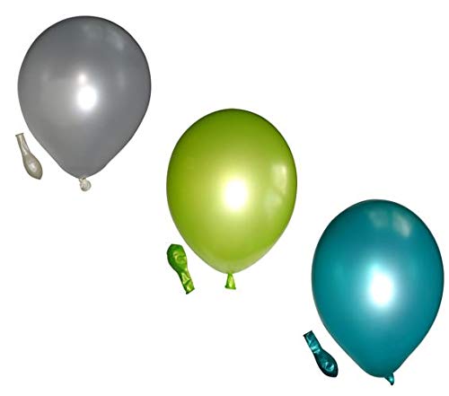 Ballonheld 50 Metallic Luftballons 3 Farben grün, apfelgrün und weiß (pearl) Qualitätsballons 27 cm Ø KEIN Plastik, biologisch abbaubar von Ballonheld