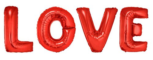 XXL Folien Buchstaben LOVE rot je ca. 100 cm hoch 40 Zoll, 4 einzelne Ballons wieder befüllbar, Luft oder Helium von Ballonheld