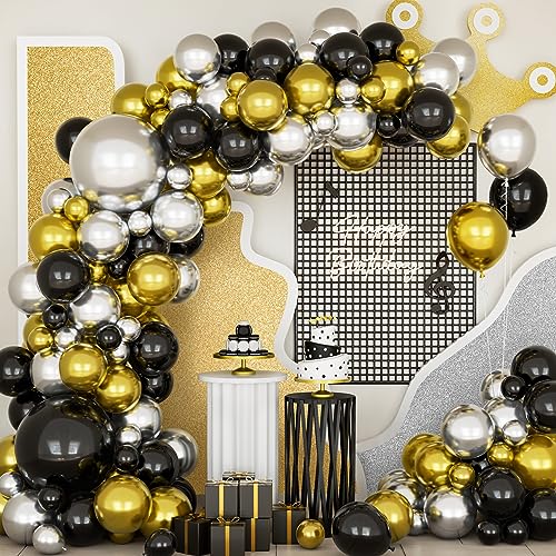 Ballon Bogen Kit, 125 Pcs 5 10 12 18 Zoll Schwarzgold Silber Ballonbogen Girlande Kit für Jungen Männer Geburtstags Party Dekorationen Abschlussfeier Ruhestand Neujahr Hochzeit Abschlussball von Balloon Dance