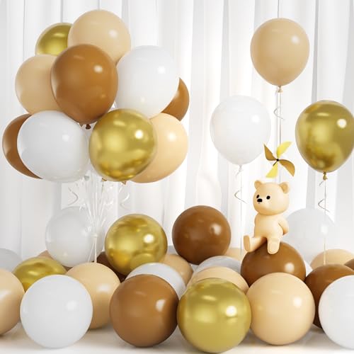 Luftballons Braun Beige, 30 Stück Ballons Weiß Gold Kaffee Braun Apricot Party Luftballon Mädchen Ballon Junge Kinder Geburtstag Jubiläum Abschlussfeier Babyparty Hochzeit Verlobungs Braut Dusche Deko von Balloon Dance