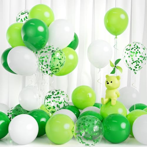 Luftballons Grün Weiß, 30 Stück Ballons Grün Fruchtgrün Weiss Party Luftballon Grün Konfetti Junge Männer Kinder Geburtstag Babyparty Dschungel Dinosaurier Tier Jubiläum Verlobung Hochzeit Dekoration von Balloon Dance