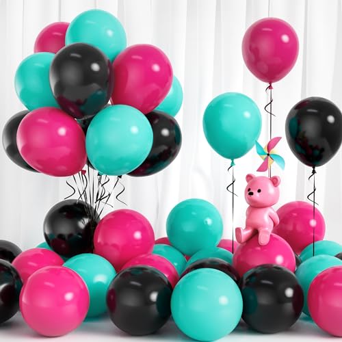 Luftballons Musik Tik Tok, 30 Stück Ballons Schwarz Rosa Blau Teal Party Luftballon Blaugrün Türkis mit Junge Männer Kinder Frauen Geburtstag Disco Karaoke Kurzvideo Jubiläum Babyparty Hochzeit Deko von Balloon Dance