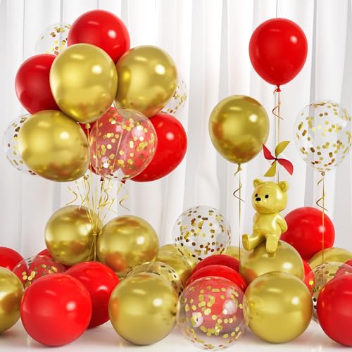 Luftballons Rot Gold, 30 Stück Ballons Rot Gold Party Luftballon mit Gold Konfetti Männer Frauen Kinder Geburtstag Jubiläum Abschlussfeier Babyparty Festival Hochzeit Verlobungs Braut Dusche Deko von Balloon Dance