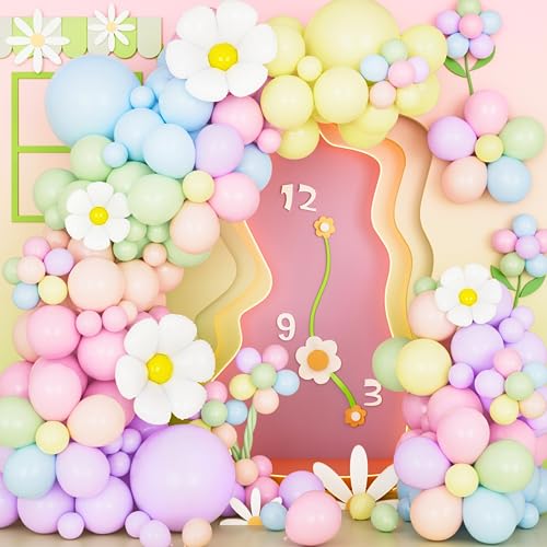 Pastell Ballon Bogen Kit, 132 Pcs Regenbogen Gänseblümchen Ballon Girlanden Kit, Macaron Ballon Gänseblümchen Set für Mädchen Geburtstag Hochzeit Baby Shower Party Hintergrund Dekorationen von Balloon Dance