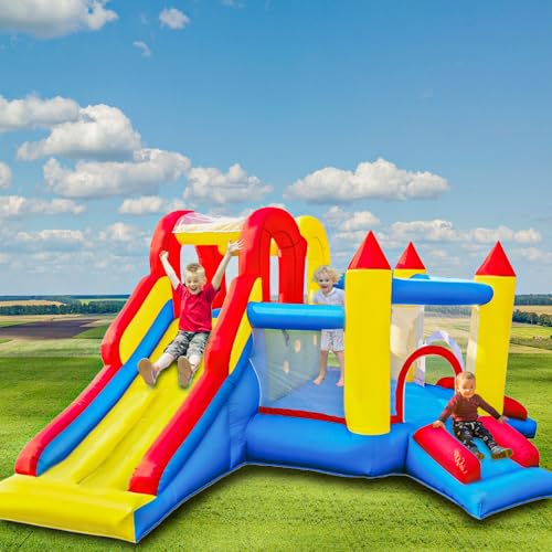 Ballsea Hüpfburg, Aufblasbare Hüpfburg mit Langer Rutsche, Indoor/Outdoor Spielplatz, Sicherheitszertifiziert, Mehrere Spielbereiche, für Kinder 3-10 Jahre, 375 x 305 x 195cm (mit Gebläse) von Ballsea