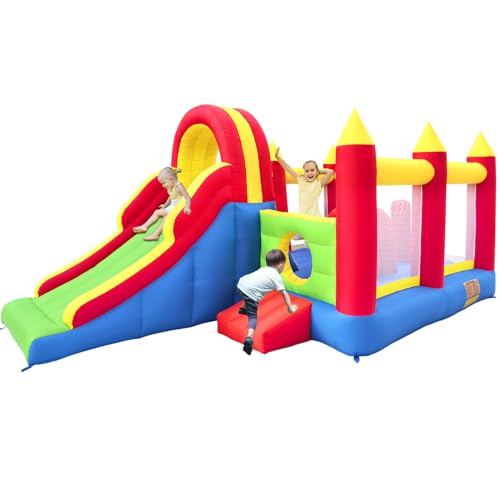 Ballsea Hüpfburg XXL - Riesiges aufblasbares Schloss mit großer Rutsche und Trampolin, 592x290x216 cm - Ideal für Kindergeburtstag und Garten (kein Gebläse) von Ballsea