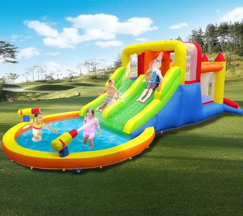 Ballsea Kinder Aufblasbare Hüpfburg mit Gebläse, Trocken-/Wasserrutsche, Großes Spielzentrum für Spaß & Bewegung, Hält bis zu 6 Kinder/200KG 6.28L x 2.93W x 1.95H m von Ballsea