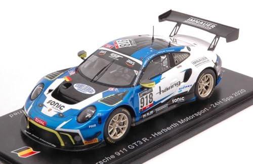 Modell in Maßstab, kompatibel mit Porsche 911 GT3 N.918 24 H SPA 2020 HARING-JOOS-SEEFRIED-KONSTANTINOU 1:43 SPARK Modell SB404 von BaloccoModel