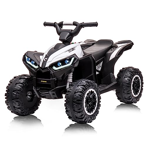 12 V Elektrisches Quad für Kinder, Elektroauto Kinder ATV mit Musik, Hupe, LED-Scheinwerfer, 83 x 53 x 56 cm, für Kinder 3+ Jahre (Weiß) von Baloveby