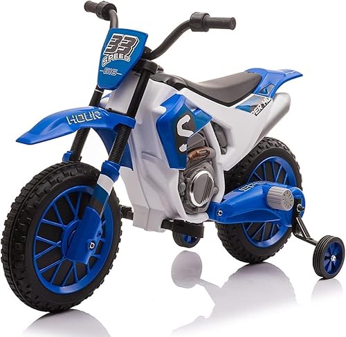 12V 7Ah Kinder Fahren Motorrad, batteriebetriebenes 2-Gang-Elektro-Offroad-Motocross mit 35W leistungsstarkem Motor, Stützrädern, Federaufhängung – Grün (Blau) von Baloveby