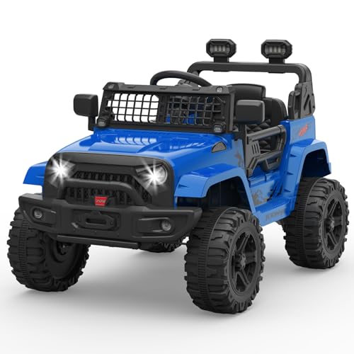 12V Elektroauto für Kinder, Kinder Elektroauto mit 2,4 Ghz Fernbedienung, Spring Suspension, LED Lights, Bluetooth, 2 Speeds, Kinderauto Elektrisch für Kinder 3-8 Jahre (Blau) von Baloveby