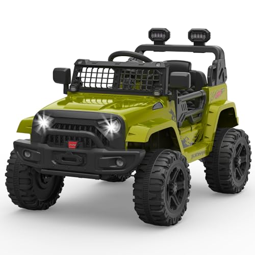 12V Elektroauto für Kinder, Kinder Elektroauto mit 2,4 Ghz Fernbedienung, Spring Suspension, LED Lights, Bluetooth, 2 Speeds, Kinderauto Elektrisch für Kinder 3-8 Jahre (Grün) von Baloveby