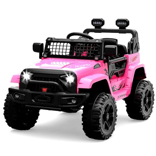 12V Elektroauto für Kinder, Kinder Elektroauto mit 2,4 Ghz Fernbedienung, Spring Suspension, LED Lights, Bluetooth, 2 Speeds, Kinderauto Elektrisch für Kinder 3-8 Jahre (Rosa) von Baloveby