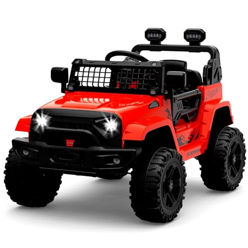 12V Elektroauto für Kinder, Kinder Elektroauto mit 2,4 Ghz Fernbedienung, Spring Suspension, LED Lights, Bluetooth, 2 Speeds, Kinderauto Elektrisch für Kinder 3-8 Jahre (Rot) von Baloveby