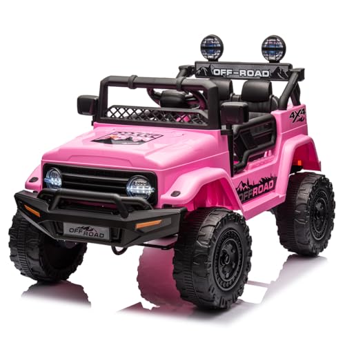 12V Kinder Elektroauto mit Fernbedienung, Kinder Auto mit Sicherheitsgurt, Musik (MP3/USB/TF), LED-Licht, Kinderfahrzeug für Kinder ab 3 Jahre (Rosa) von Baloveby