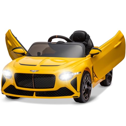 Elektroauto für Kinder, 12 V, lizenziert von Bentley Bacalar. Elektrofahrzeuge mit Kindersicherung, Scherentür, Federung, 3 Geschwindigkeiten, LED-Leuchten, Hupe (Jaune) von Baloveby