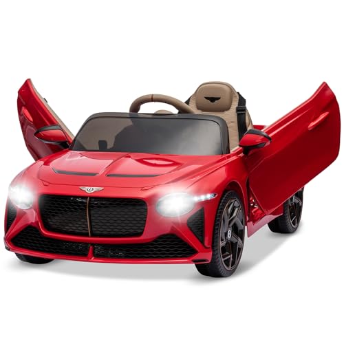 Baloveby Elektroauto für Kinder, 12V Elektrofahrzeuge mit Kindersicherung, Scherentür, Federung, 3 Geschwindigkeiten, LED-Leuchten, Hupe (Rot) von Baloveby