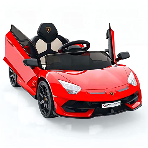 Elektroauto für Kinder, 12V lizenzierte Lamborghini Kinderauto, batteriebetriebener Elektroauto mit Steuerung, 2 Geschwindigkeiten, Soundsystem, LED-Scheinwerfern und hydraulischen Türen (Rot) von Baloveby