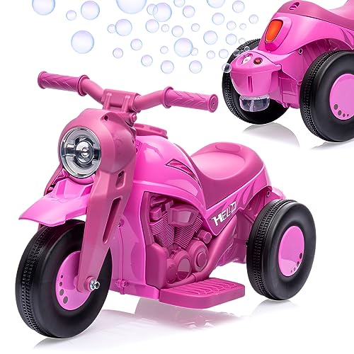 Elektronisches Motorrad Kinder 6 V mit Blasenfunktion, Elektroroller mit 3 Rädern, beleuchteter Scheinwerfer, Musik, Sound und Pedal, max. Belastung 30 kg, Geschenk für Kinder 3 Jahre (Rosa) von Baloveby