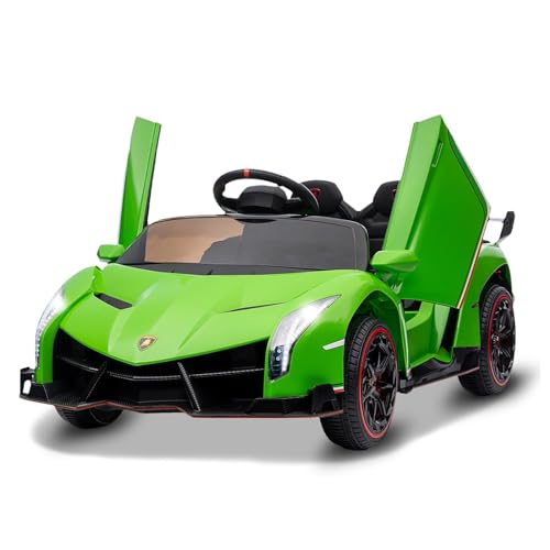 Kinder Elektroauto, 12V Lizenziertes Lamborghini Venono Elektroauto Mit Fernbedienung, Scherentür, 3 Geschwindigkeiten, Led-Scheinwerfer, Schaukeln Und Musik, Elektroauto Kinder Ab 3 Jahre, Grün von Baloveby